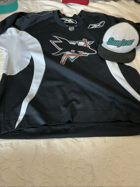 San Jose Sharks Black Teal Hockey Jersey with Matching Cap